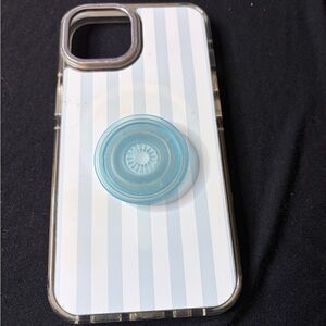 Striped iPhone 13 MagSafe Case with Blue Popsocket